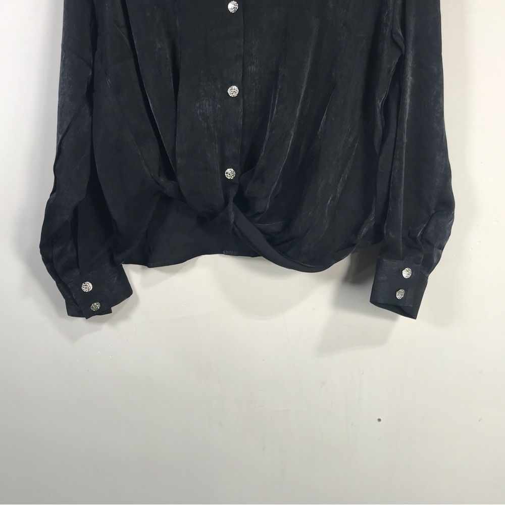 Express Satin Long Sleeve Button Up Shirt, Women's Size M - Black - Picture 6 of 9